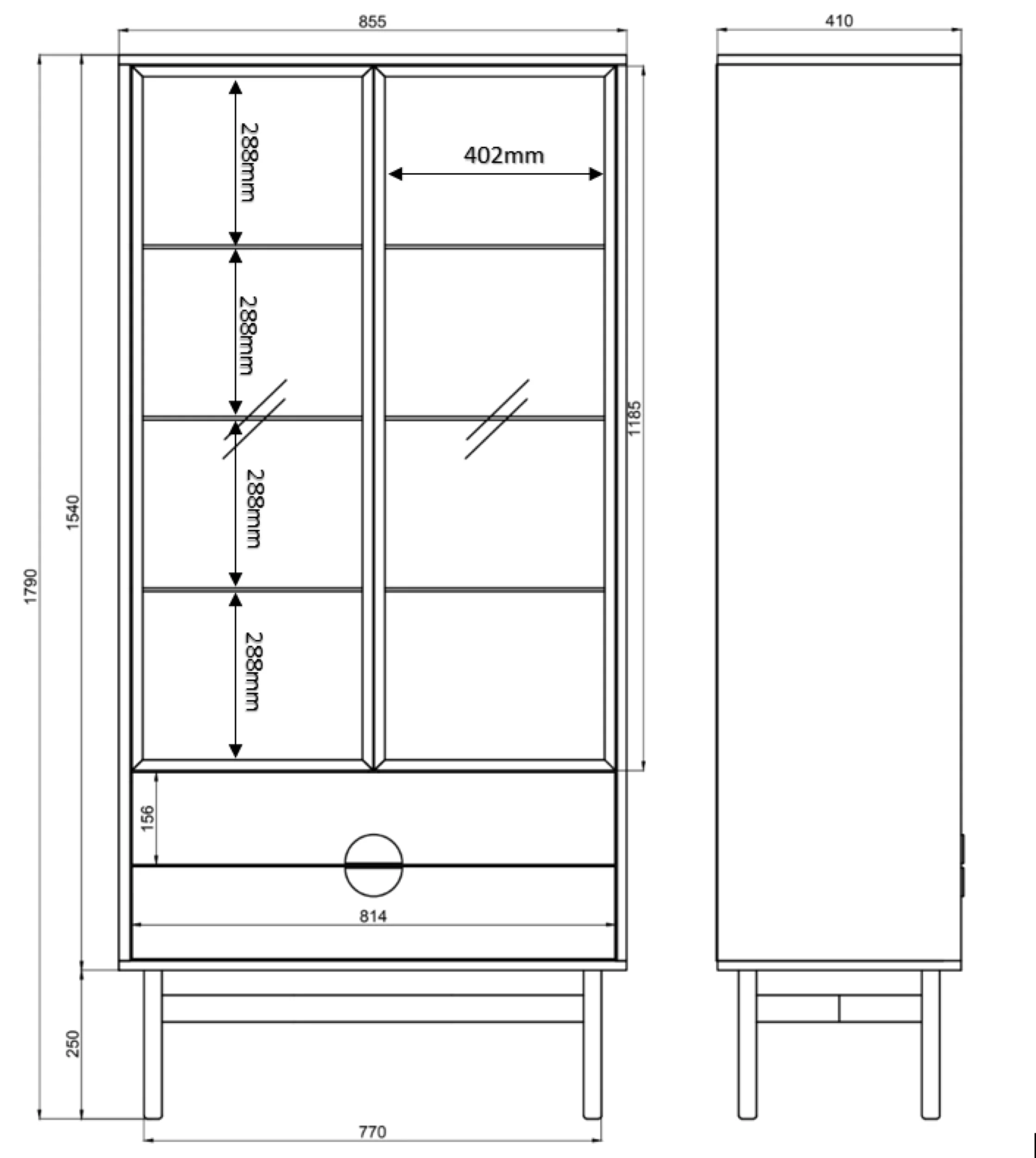 Witryna wysoka Stoon 85 cm z czterema półkami i dwiema szufladami Szary beż - Image 7