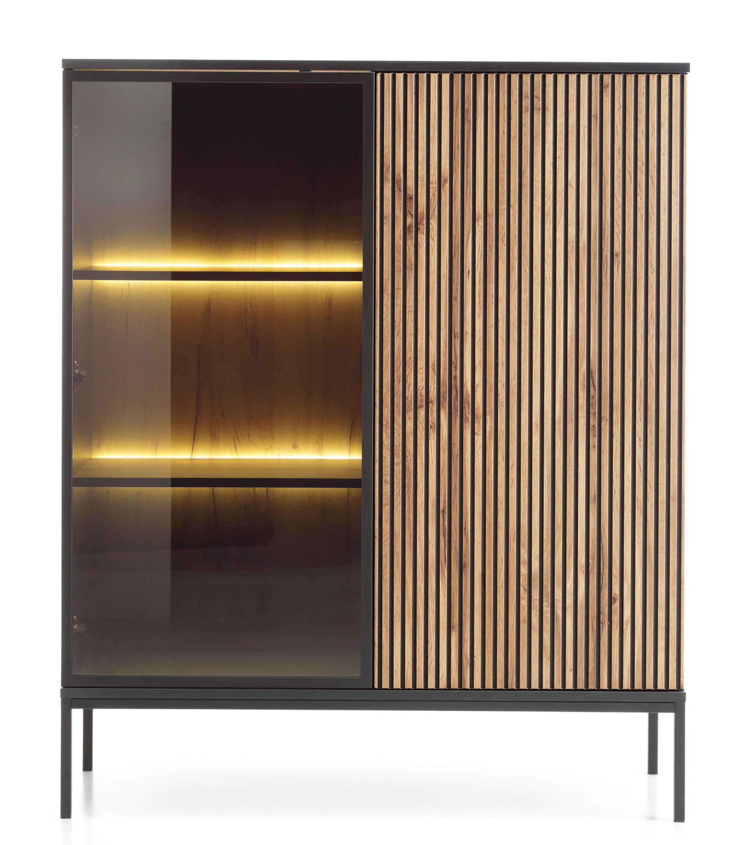 Witryna Tosena dwudrzwiowa z oświetleniem LED 104 cm Czarny/Dąb wotan - Image 3