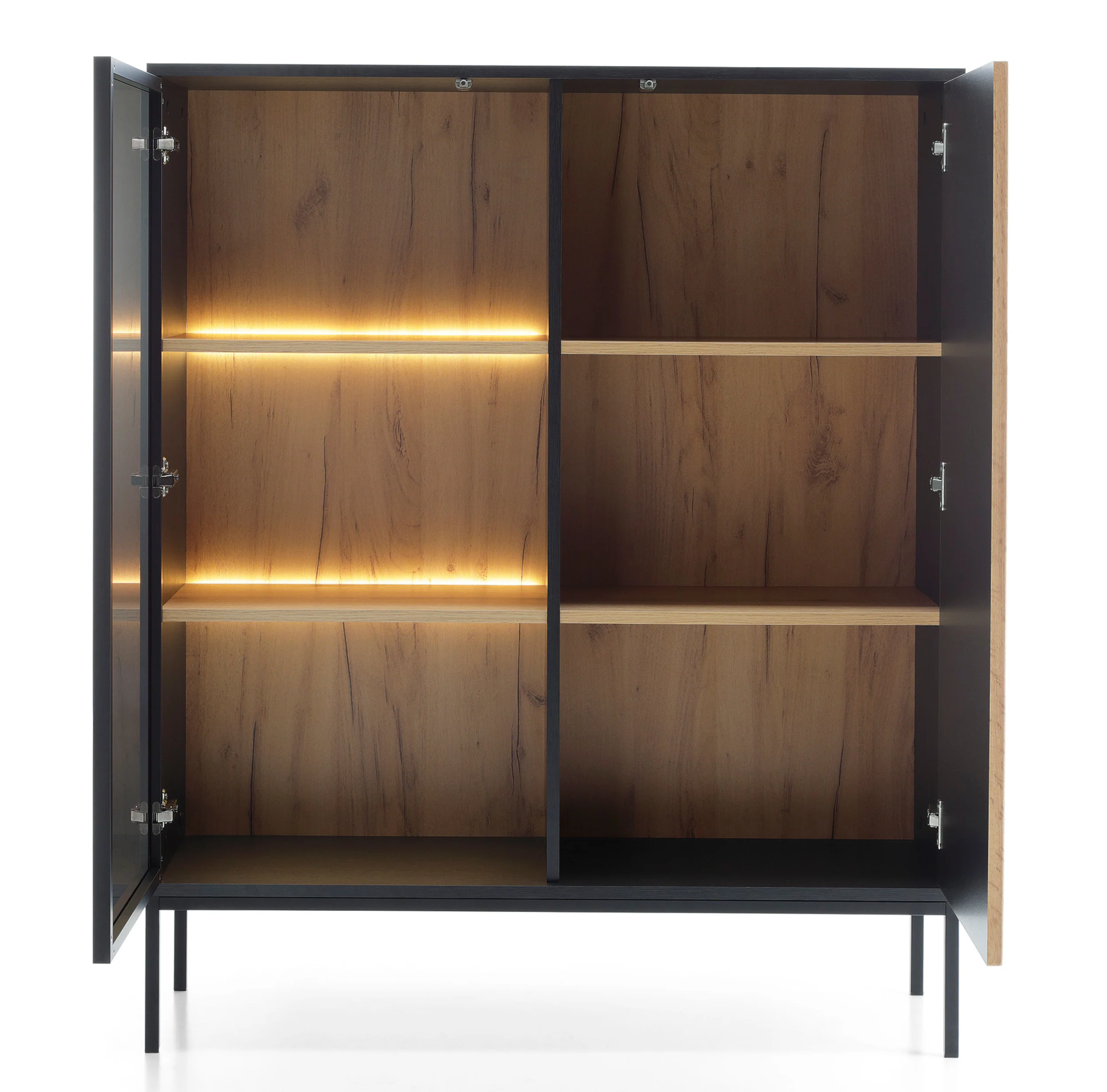 Witryna Tosena dwudrzwiowa z oświetleniem LED 104 cm Czarny/Dąb wotan - Image 7
