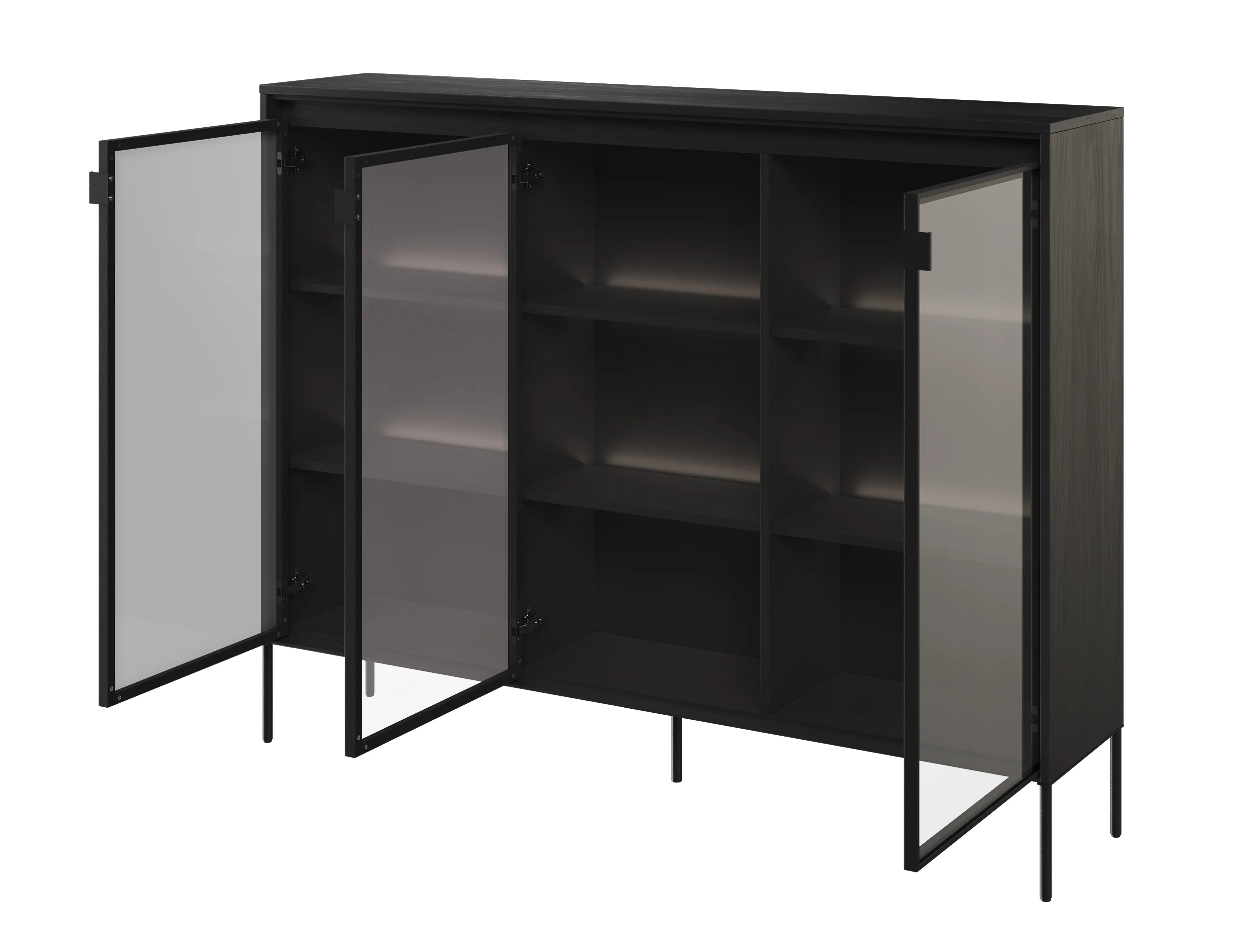 Witryna trzydrzwiowa Trend 150 cm z LED Czarna - Image 3