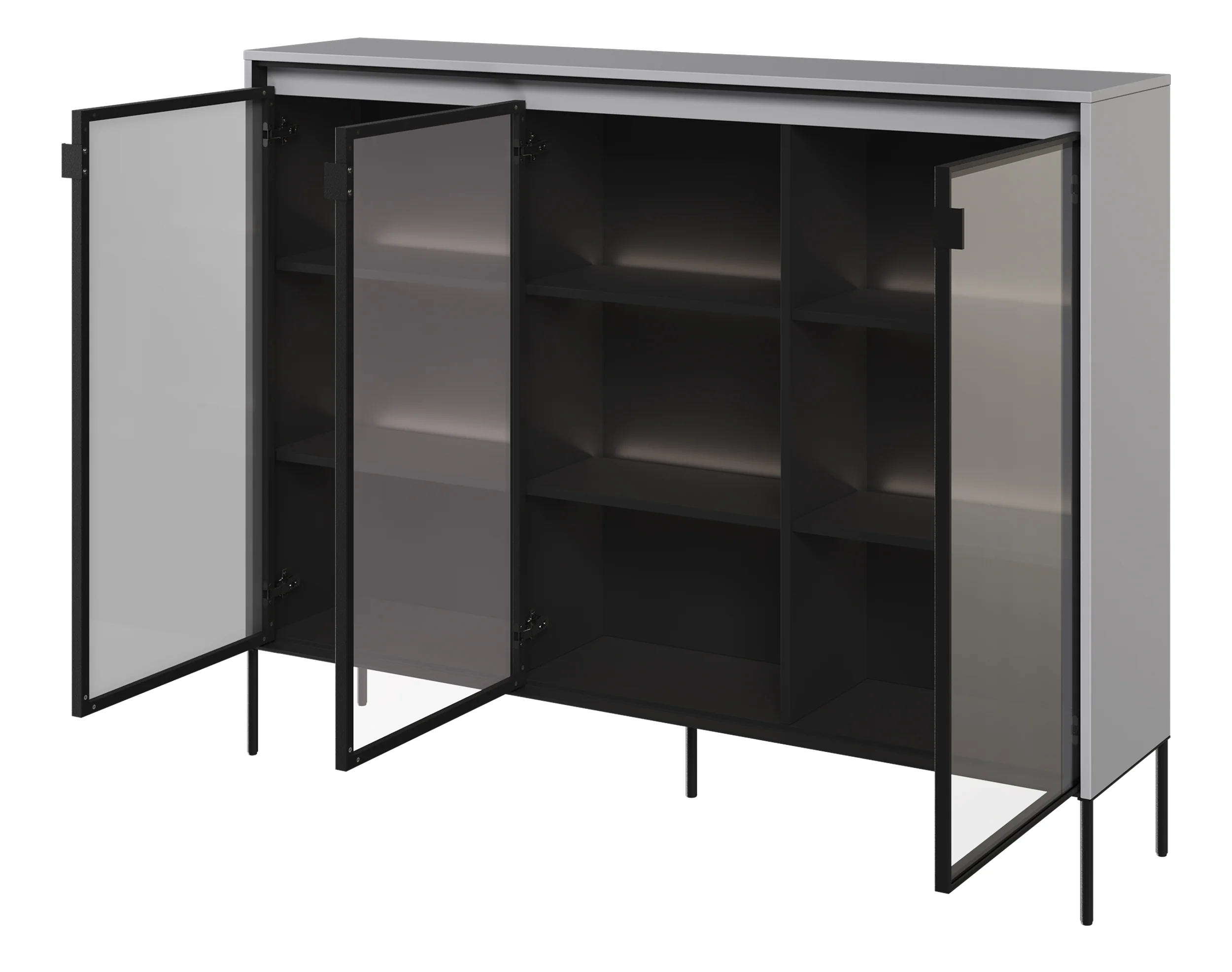 Witryna trzydrzwiowa Trend 150 cm z LED Szara - Image 3