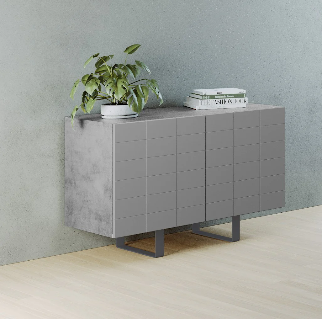 Włoska komoda dwudrzwiowa Gondil 110 cm z przetworzonych butelek PET Beton/Szary - Image 2
