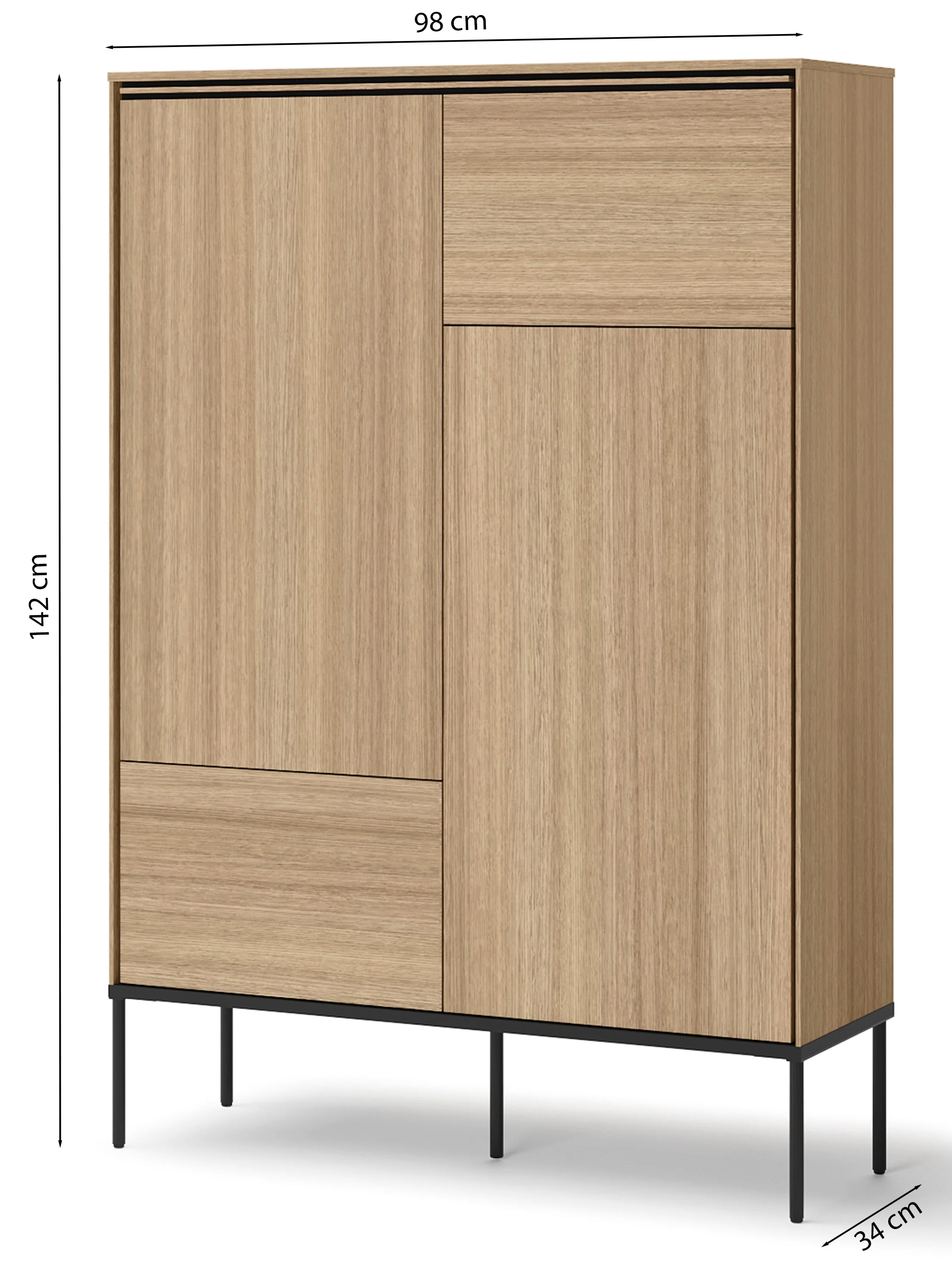 Wysoka komoda Visso dwudrzwiowa 98 cm dąb linearny - Image 5