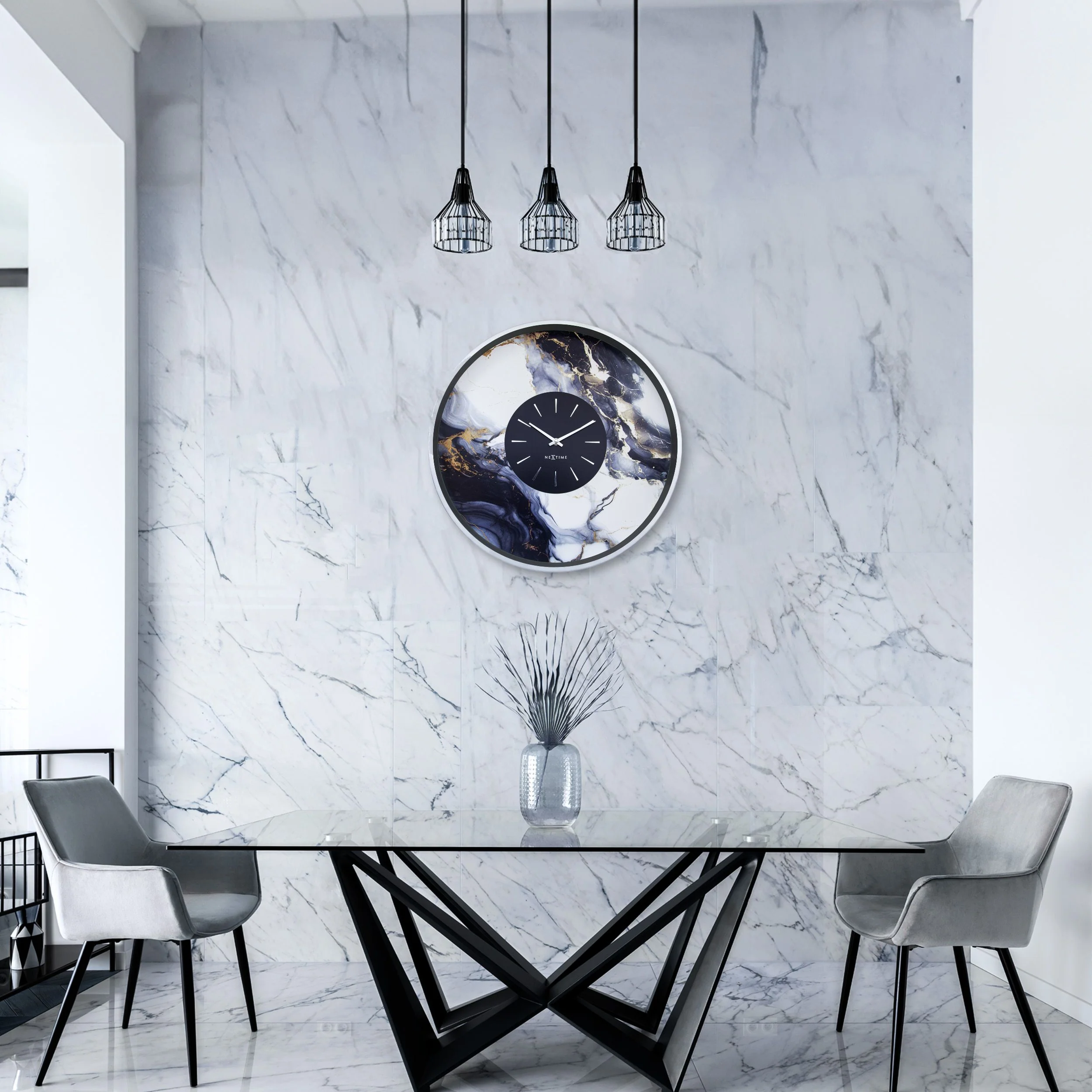 Zegar ścienny Marble 48 cm niebiesko-srebrny - Image 2