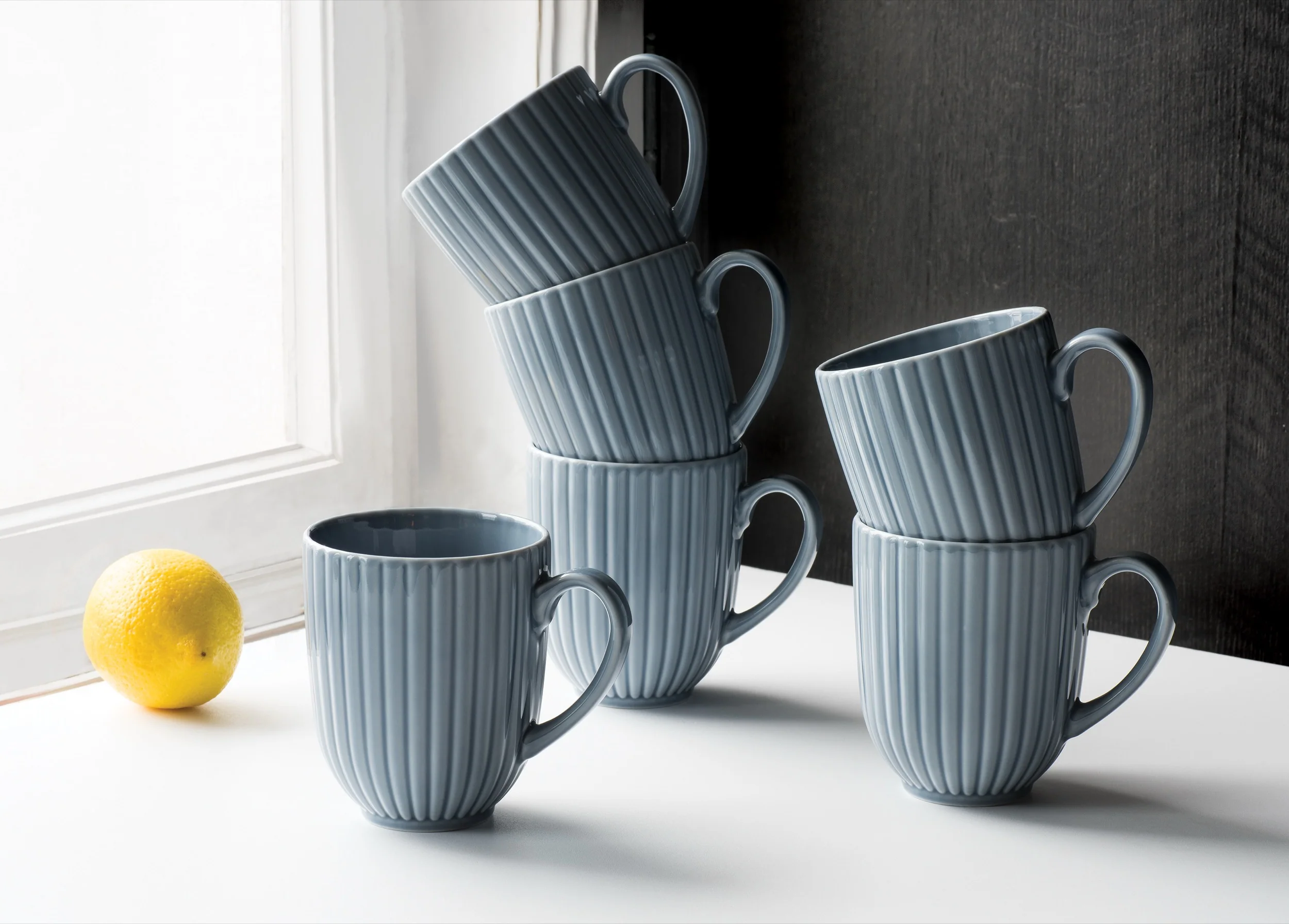 Zestaw 6 kubków porcelanowych Daisy 350 ml szaroniebieski - Image 2