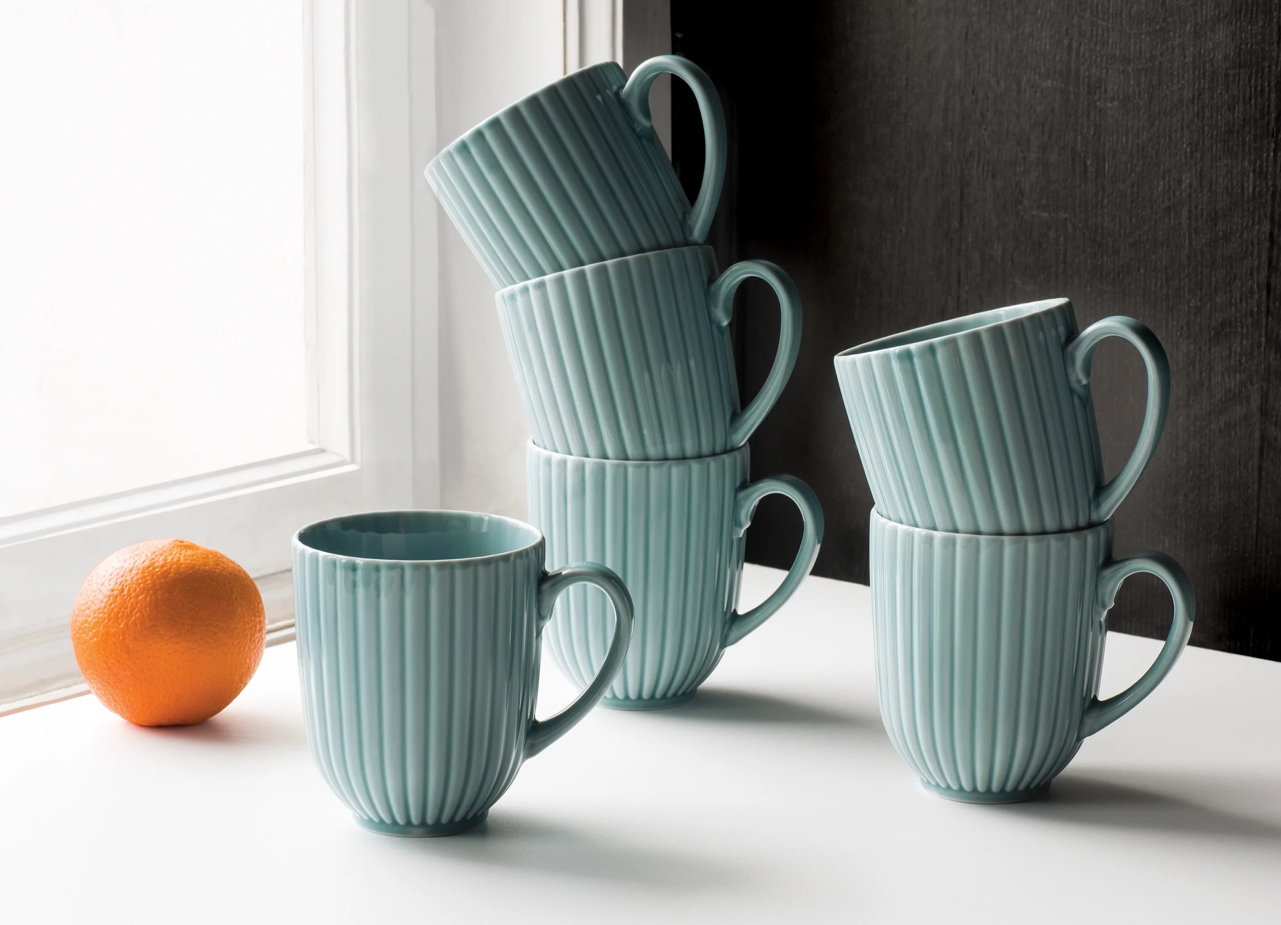 Zestaw 6 kubków porcelanowych Daisy 350 ml turkusowy - Image 2