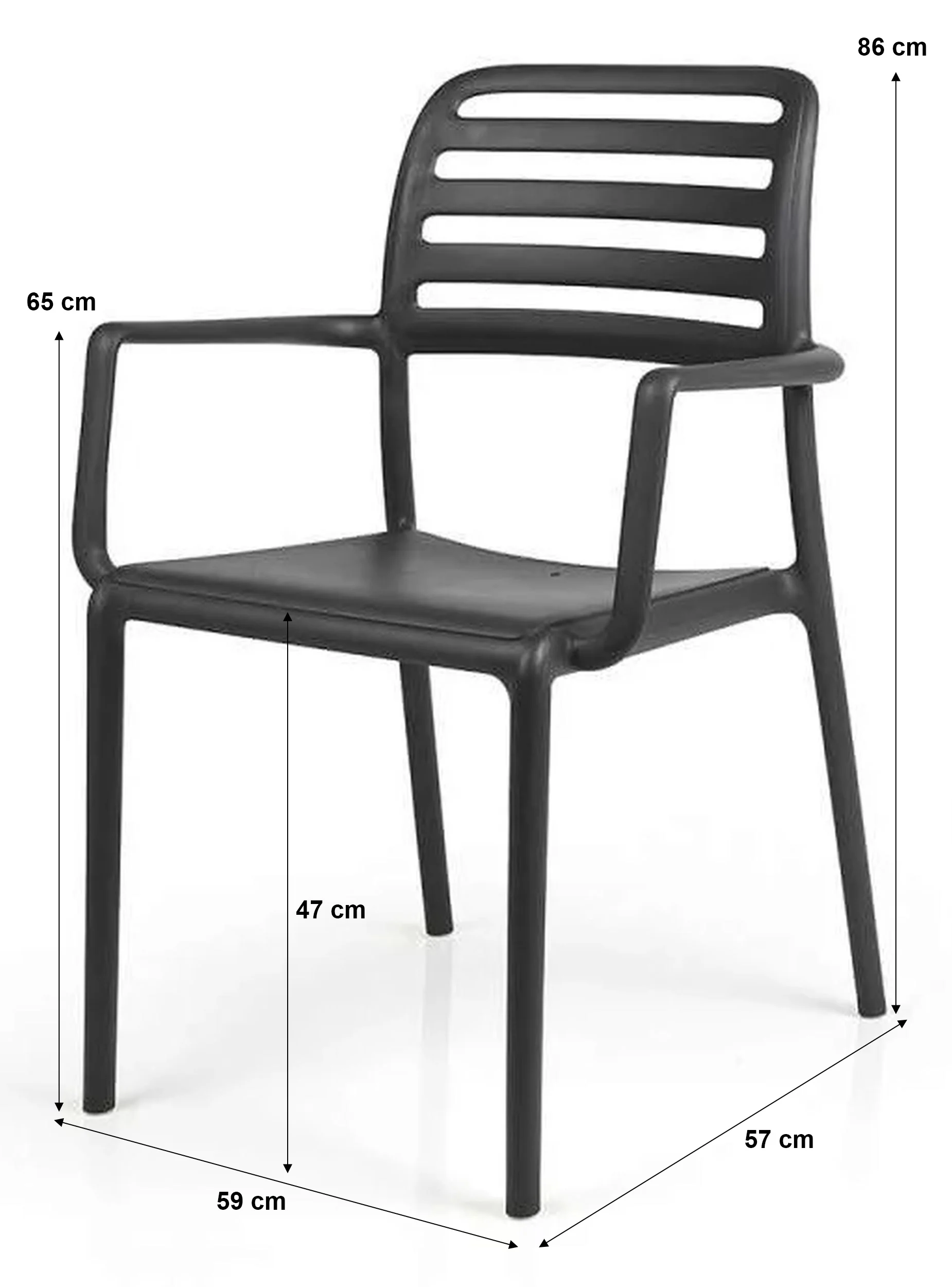 Zestaw balkonowy okrągły stół Spritz 60 cm i 2 krzesła z podłokientikami Costa Nardi z certyfikowanego tworzywa antracytowy - Image 6