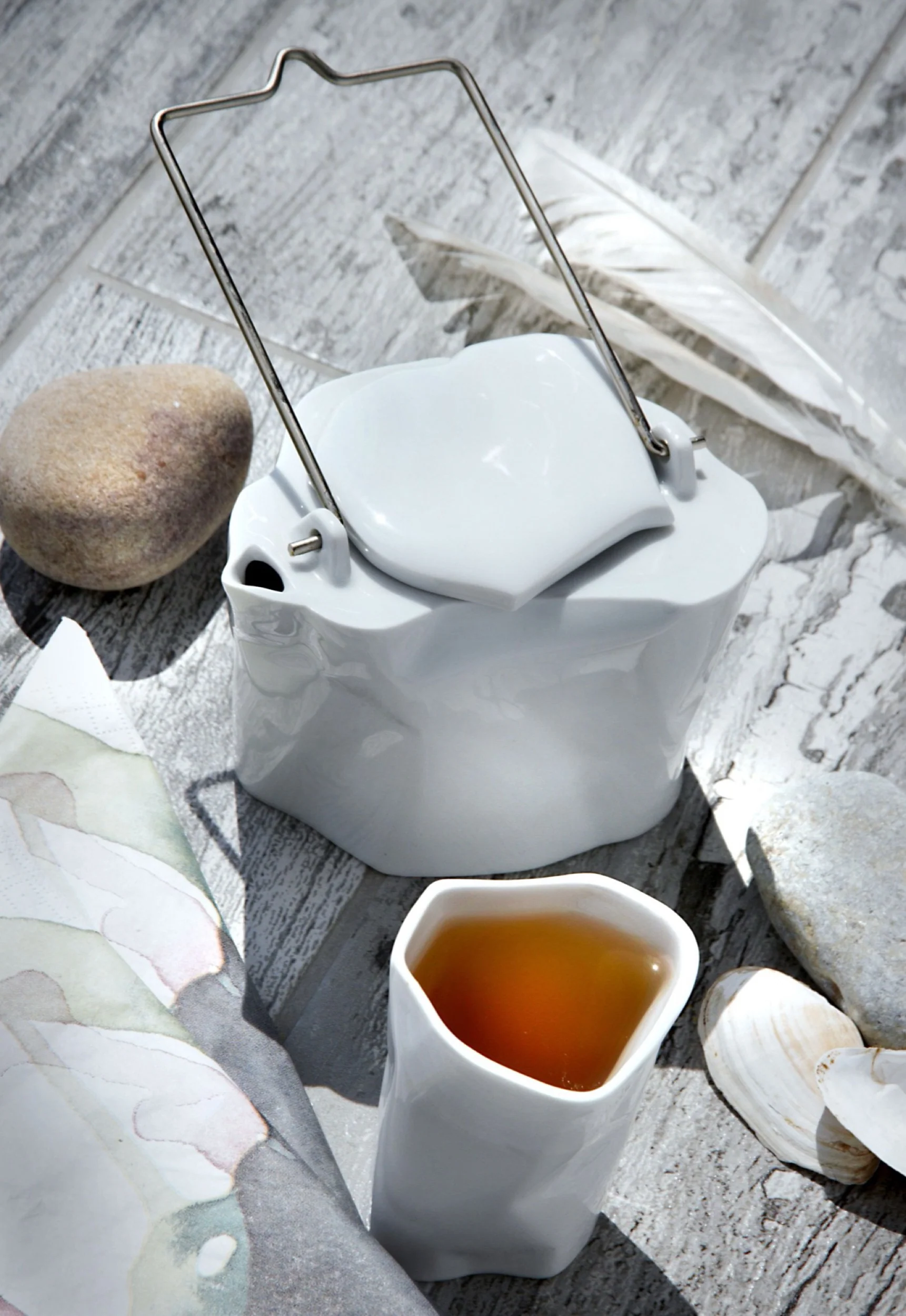 Zestaw do herbaty porcelanowy Pogięty biały - Image 4