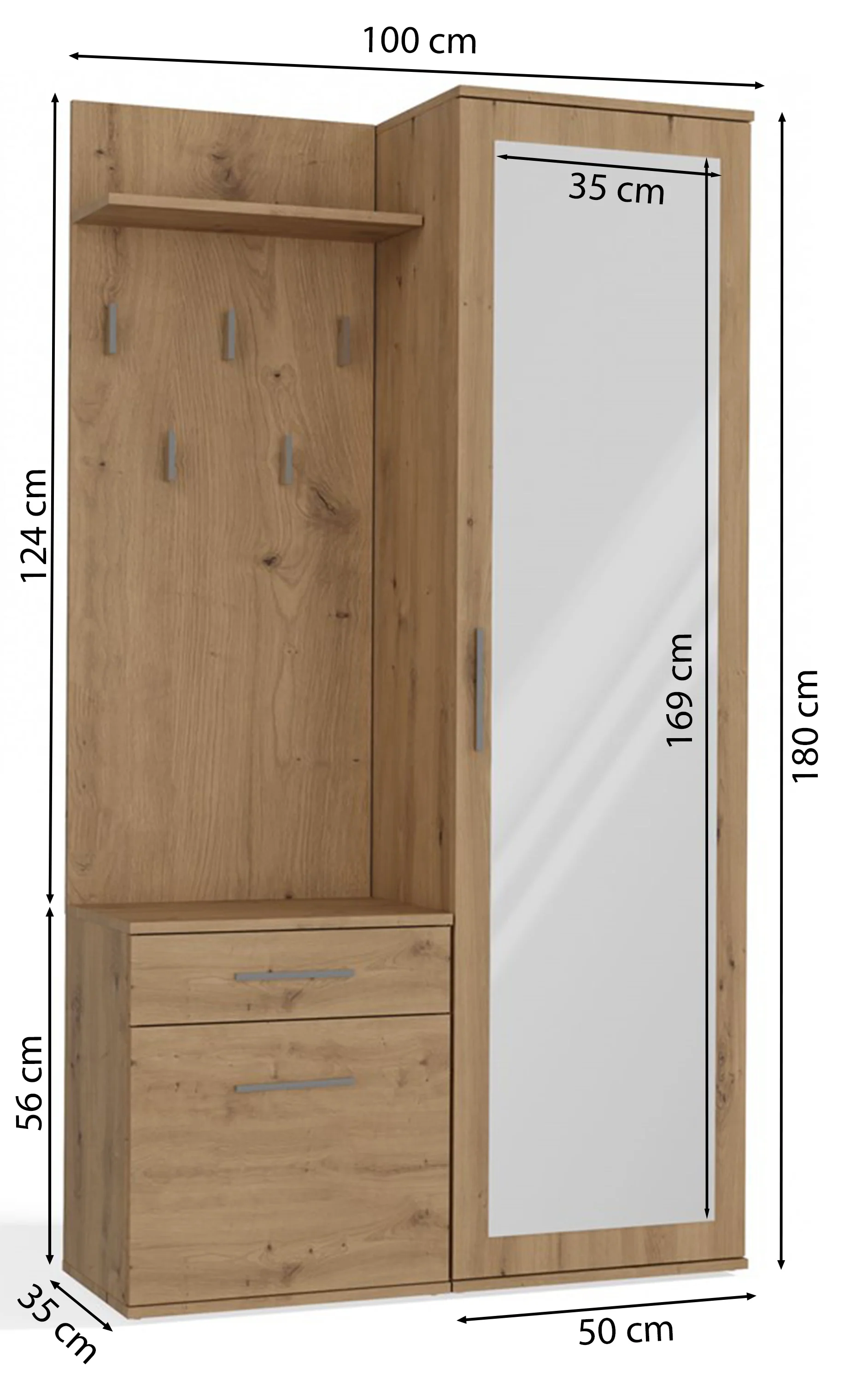 Zestaw do przedpokoju Duvio z szafą i lustrem 100 cm dąb artisan - Image 9