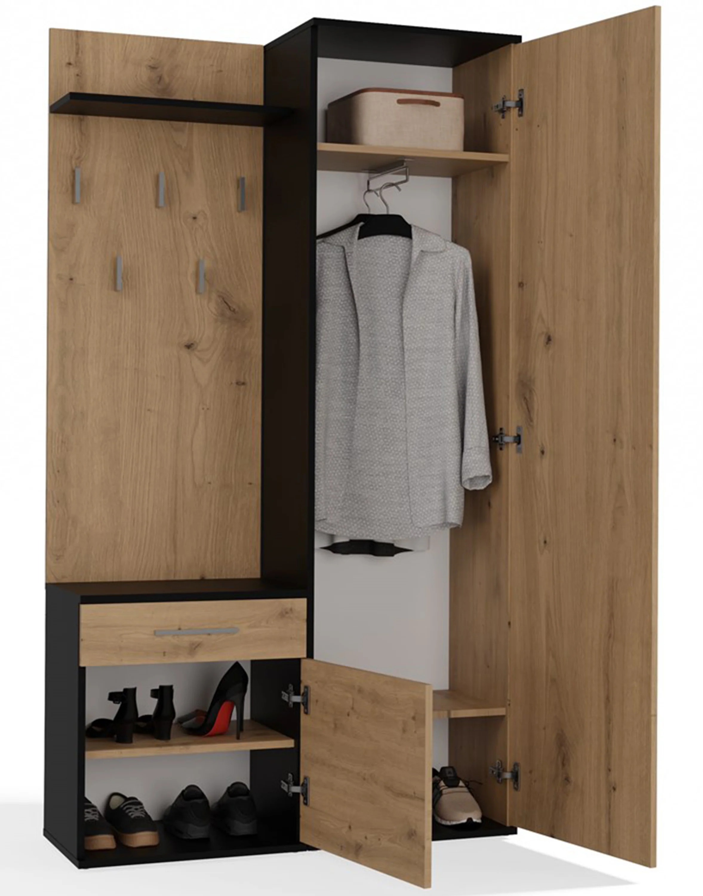 Zestaw do przedpokoju Duvio z szafą i lustrem 100 cm dąb artisan / antracyt - Image 8