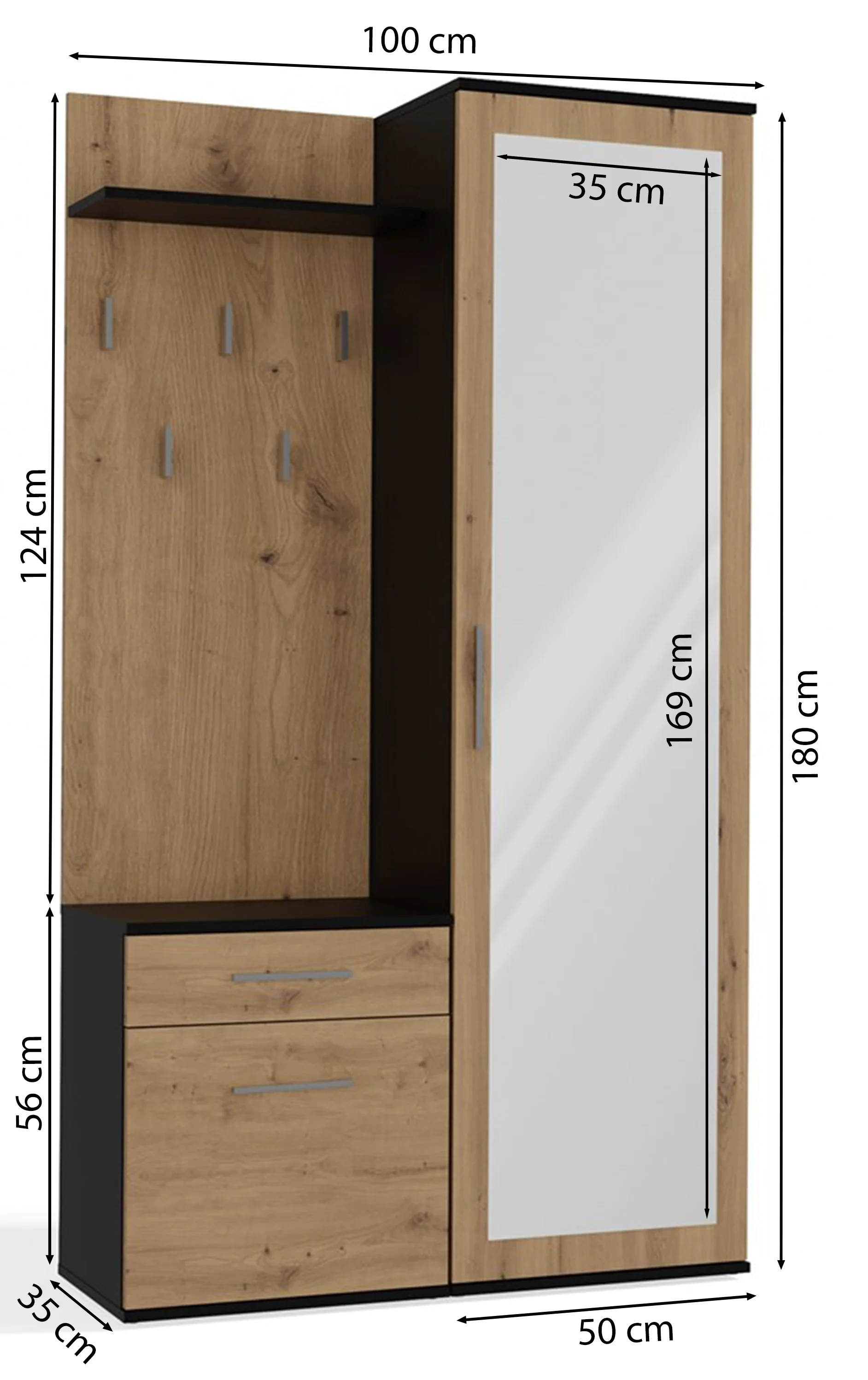 Zestaw do przedpokoju Duvio z szafą i lustrem 100 cm dąb artisan / antracyt - Image 9