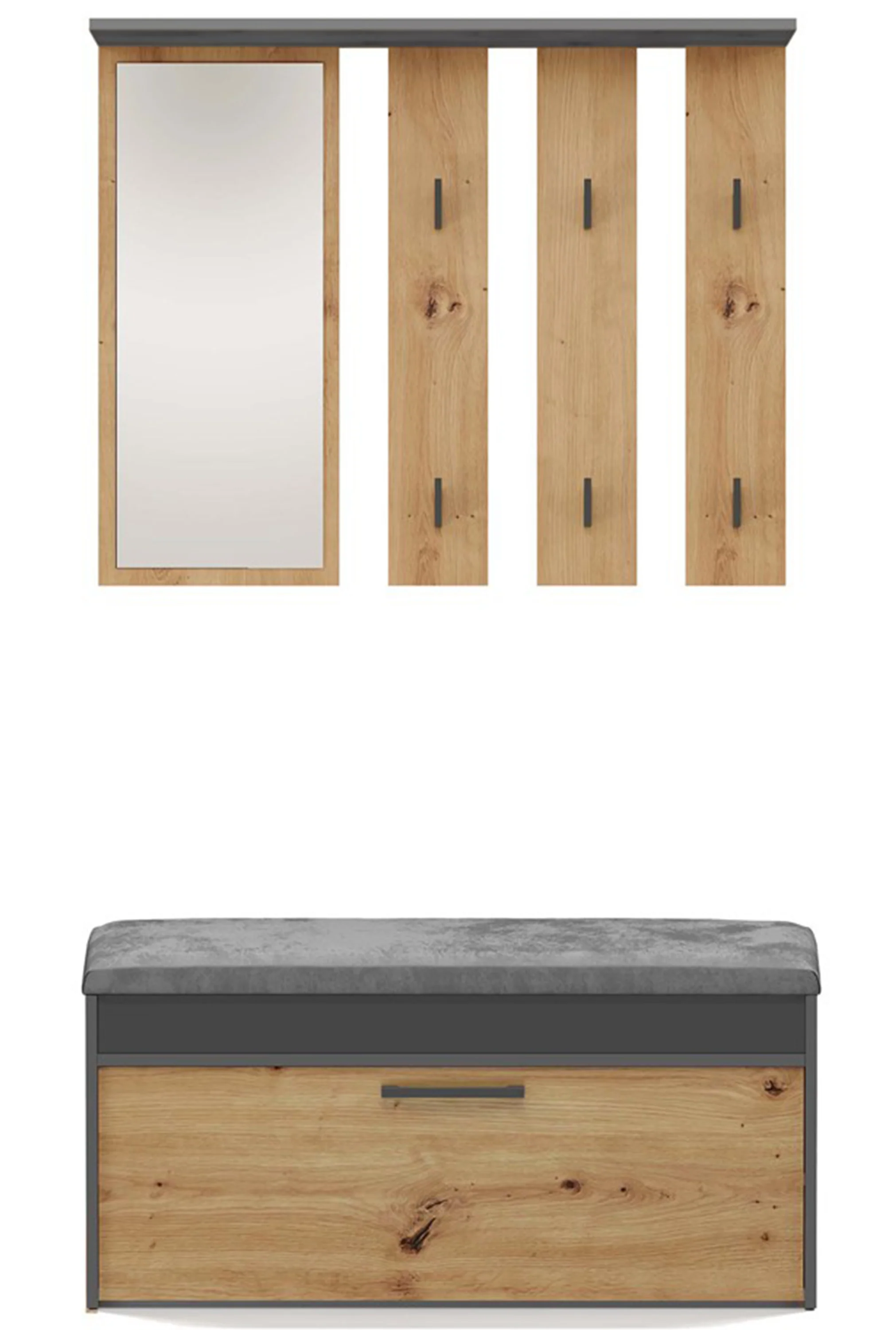 Zestaw do przedpokoju Parmani z siedziskiem i lustrem 100 cm dąb artisan / antracyt - Image 3