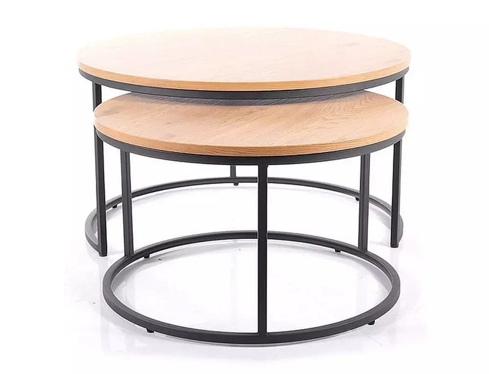 Zestaw dwóch stolików kawowych Atlanta średnica 80 cm i 60 cm dąb - Image 3