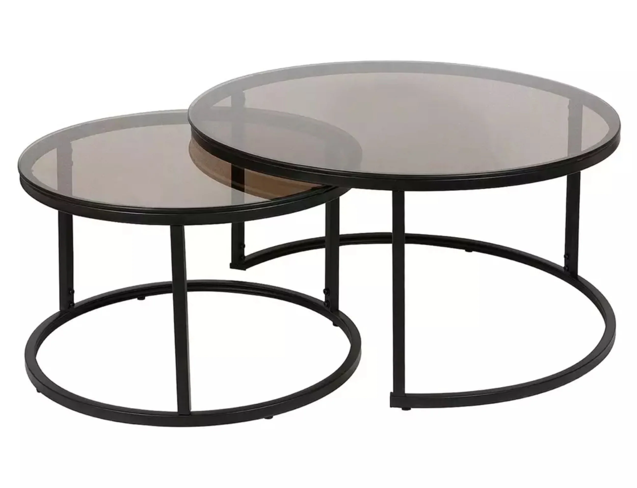 Zestaw dwóch stolików kawowych Feratte średnica 80 cm i 60 cm szklane czarne blaty - Image 3