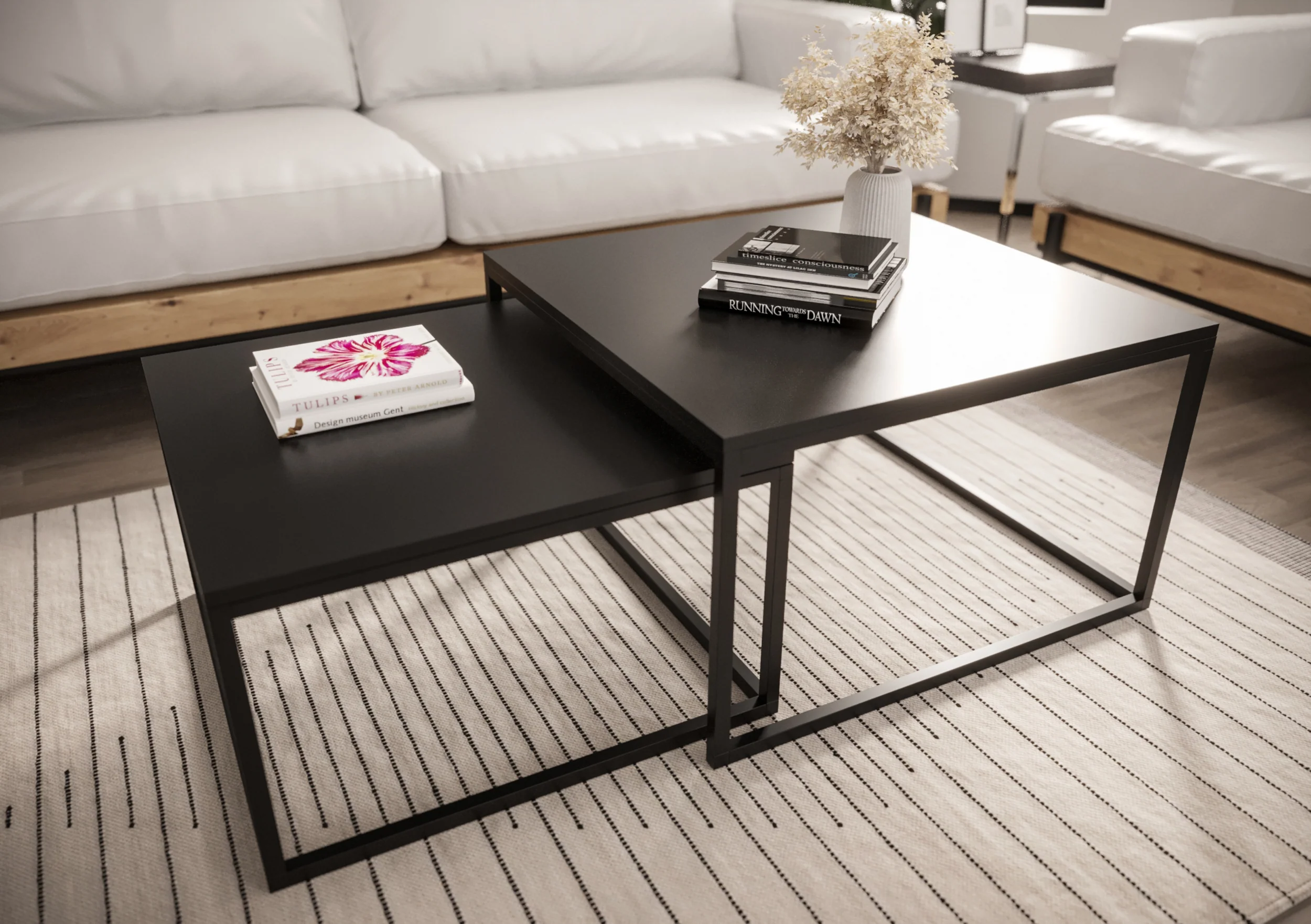 Zestaw dwóch stolików kawowych Sabello kwadratowe 70 cm i 60 cm Czarny mat - Image 3
