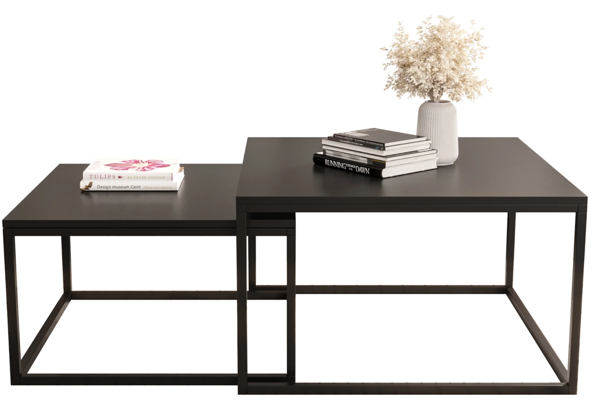 Zestaw dwóch stolików kawowych Sabello kwadratowe 70 cm i 60 cm Czarny mat - Image 4