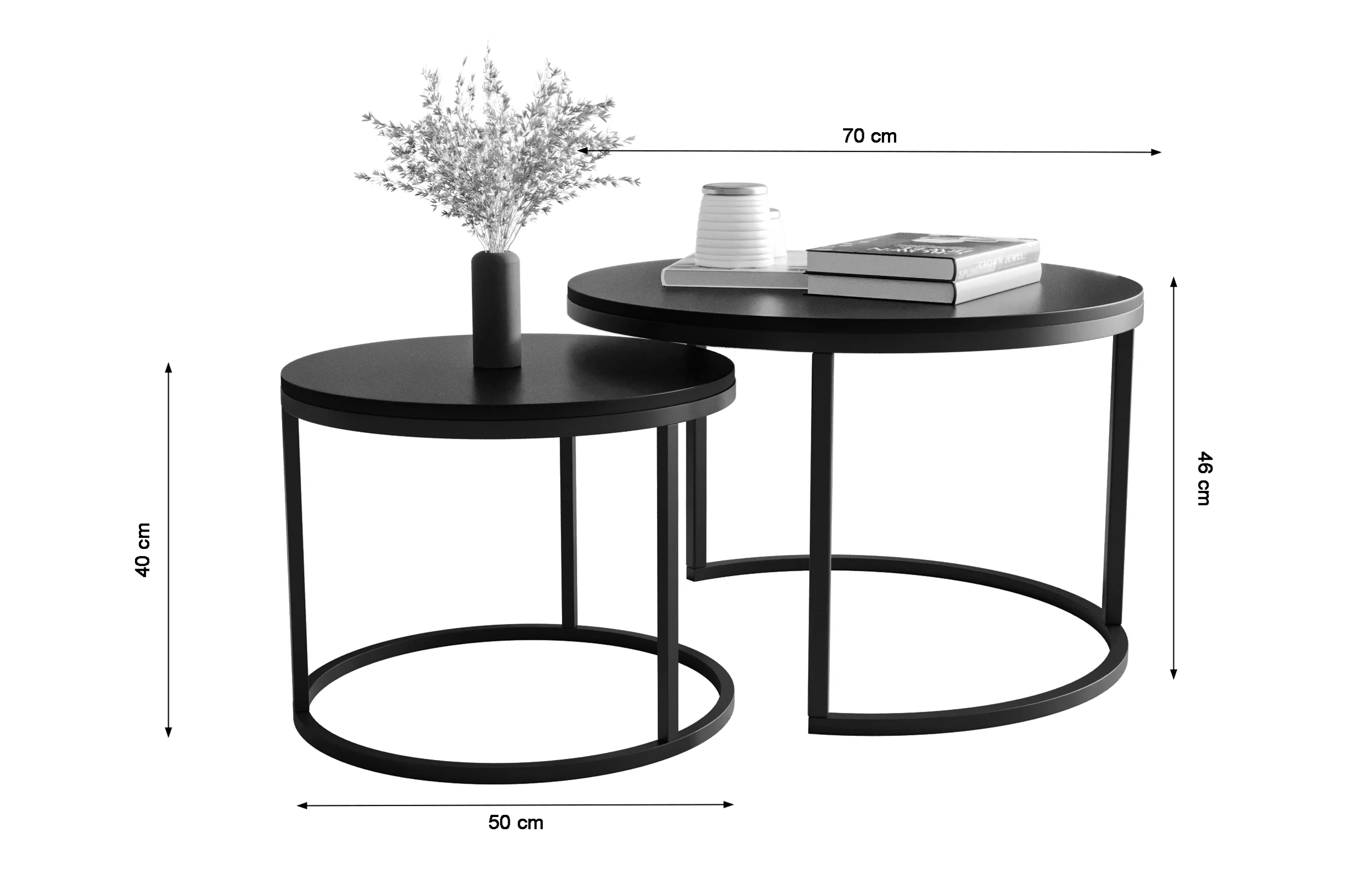 Zestaw dwóch stolików kawowych Sabello okrągłe 70 i 50 cm biały mat - Image 5