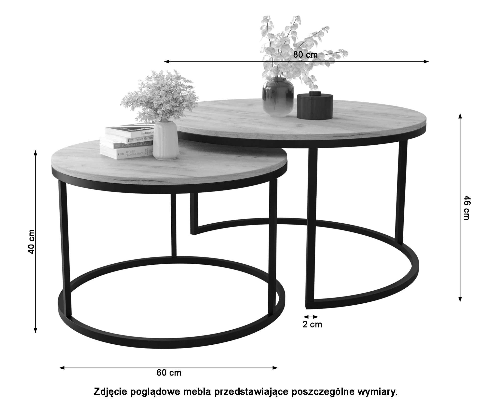 Zestaw dwóch stolików kawowych Sabello okrągłe 80 i 60 cm Biały mat na złotych nogach - Image 4