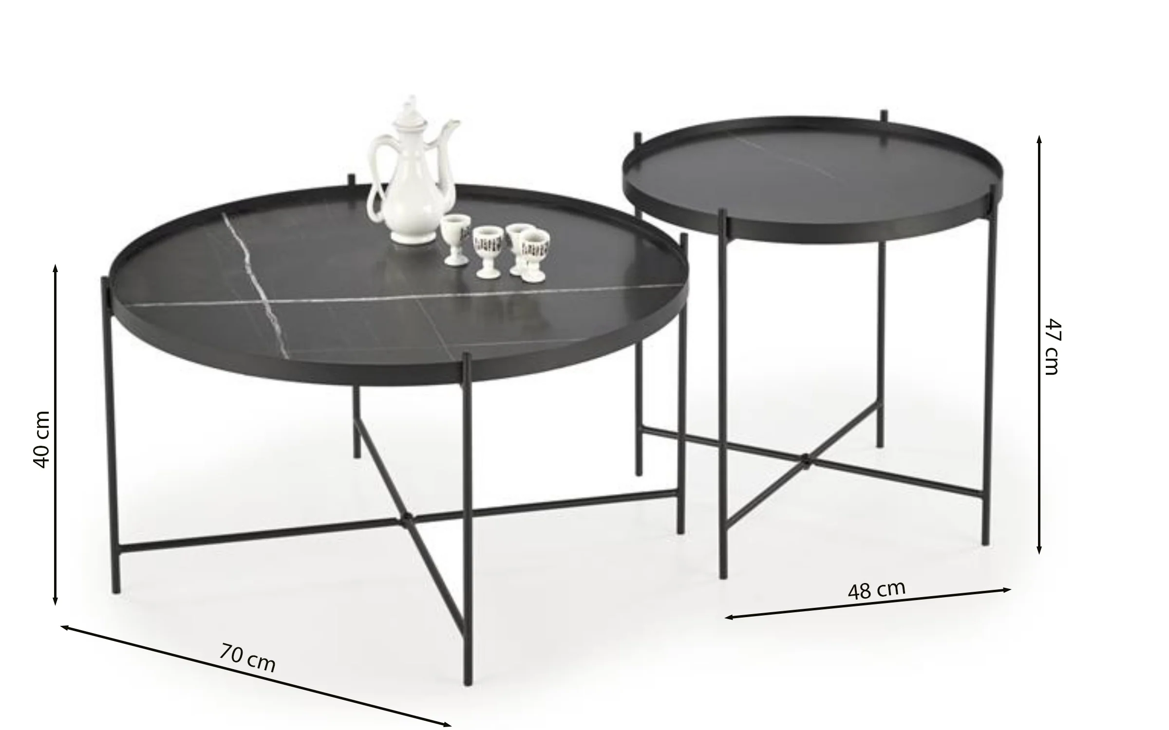 Zestaw dwóch stolików kawowych Slidain z okrągłymi blatami 70 cm i 48 cm czarny marmur - Image 3