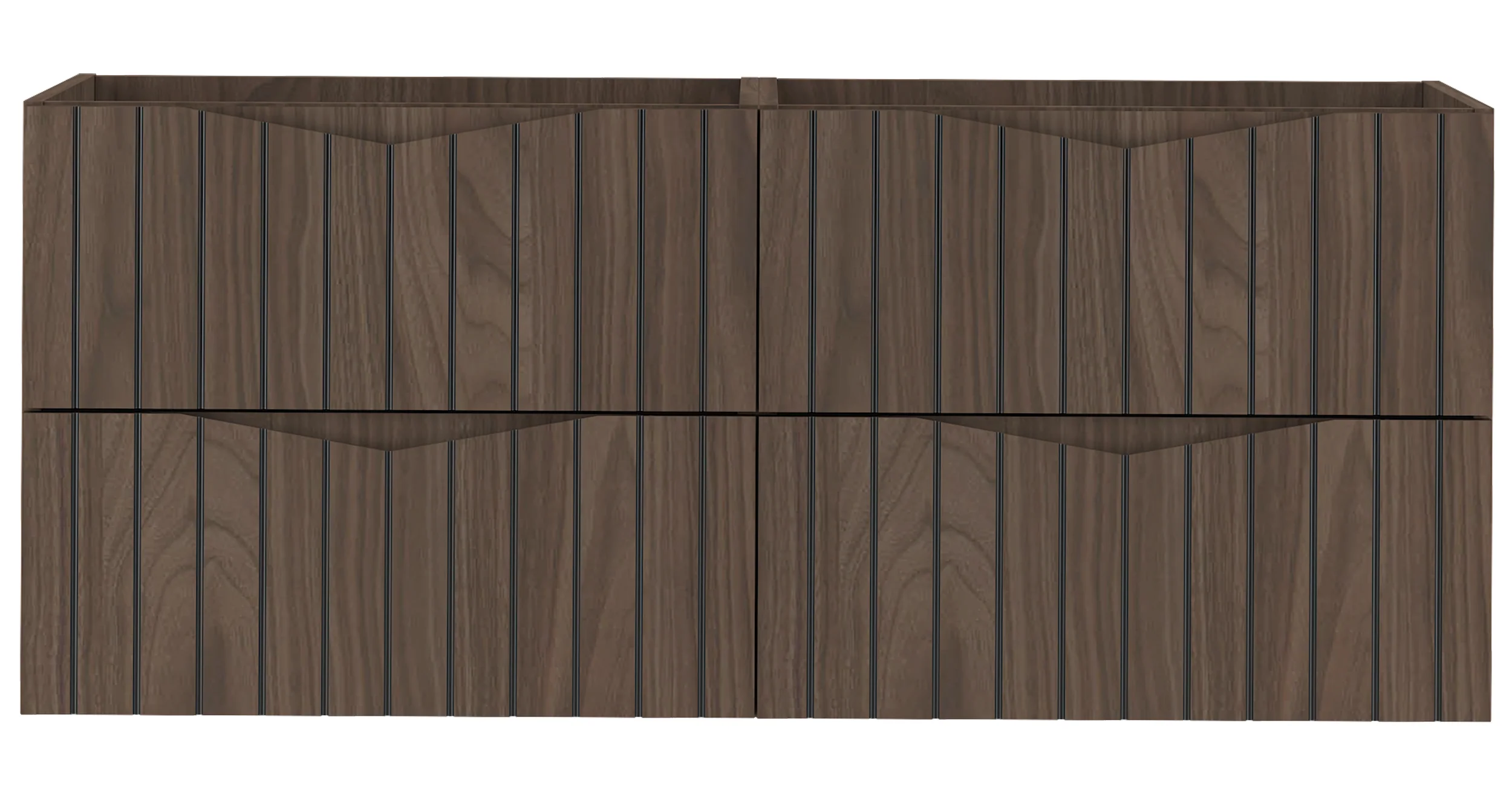 Zestaw łazienkowy z dwiema szafkami pod umywalkę Stella 120 cm ryflowane fronty orzech / czarny mat - Image 5