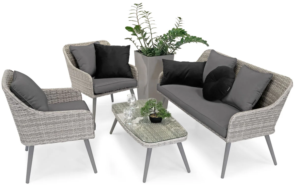 Zestaw ogrodowy Habati 4-osobowy sofa dwa krzesła oraz stolik z technorattanu szary/grafitowy - Image 2