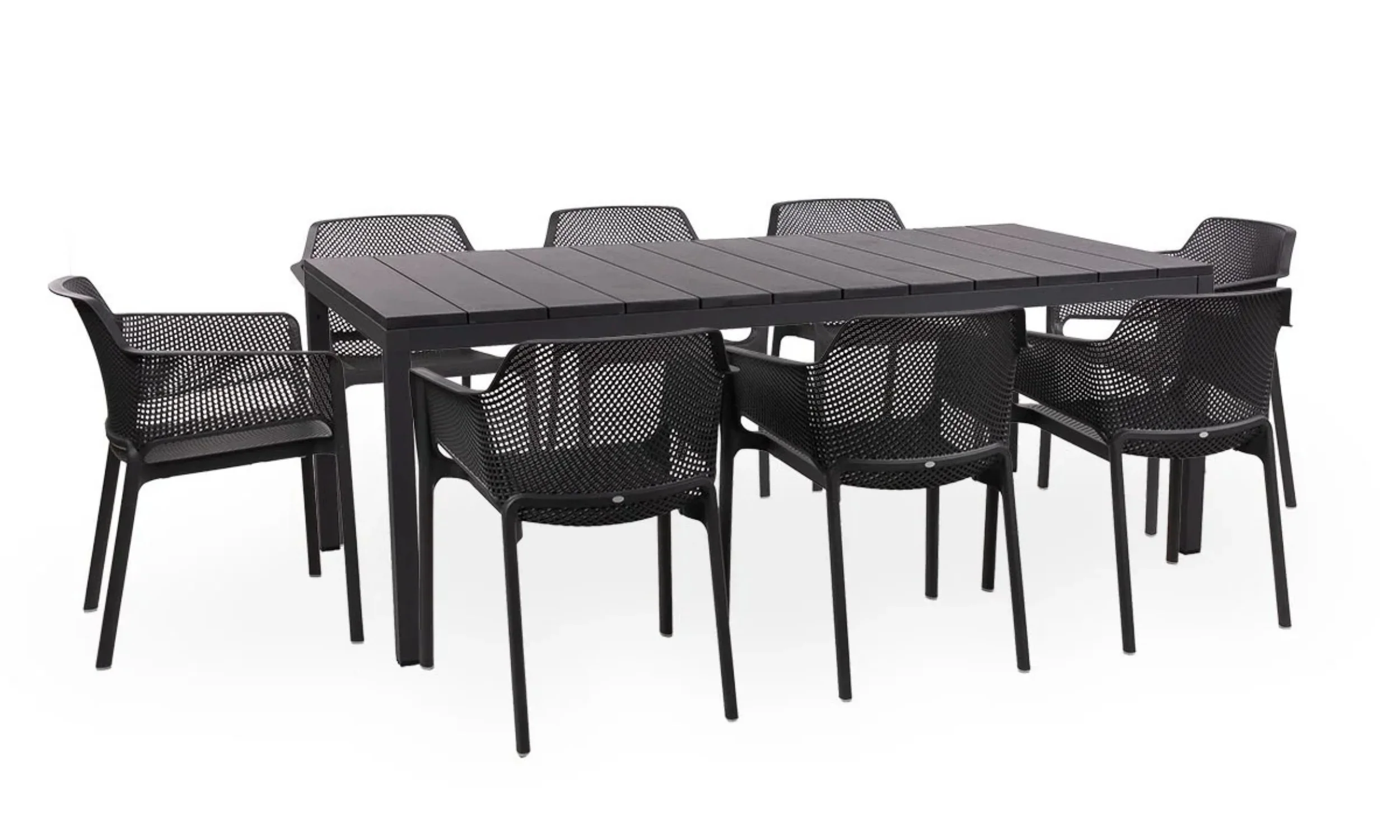 Zestaw ogrodowy rozkładany stół Rio 210-280x100 cm i 8 krzeseł Net Nardi z certyfikowanego tworzywa antracytowy