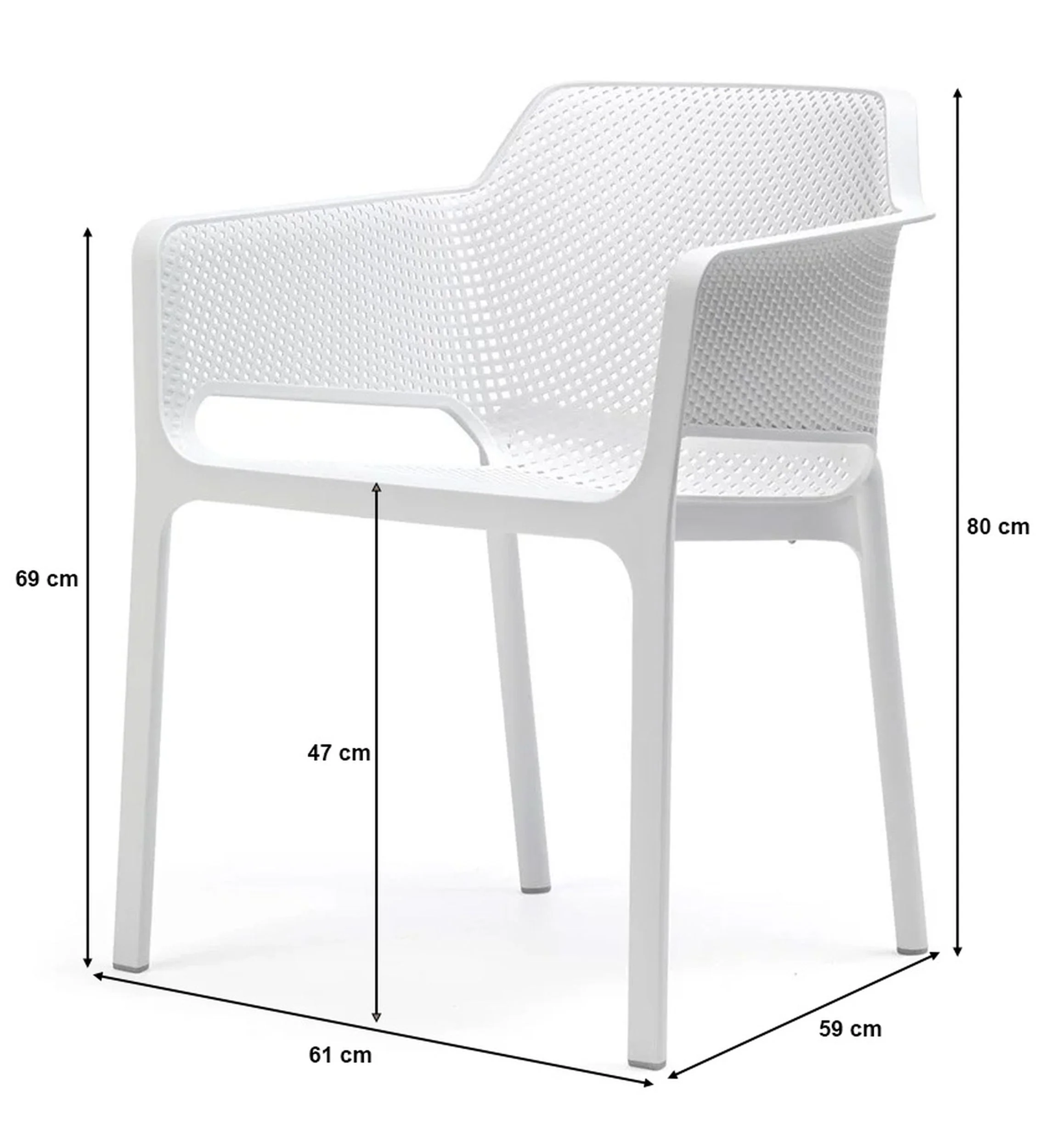 Zestaw ogrodowy stół kwadratowy Clip 70 cm i 4 krzesła Net Nardi z certyfikowanego tworzywa biały - Image 4