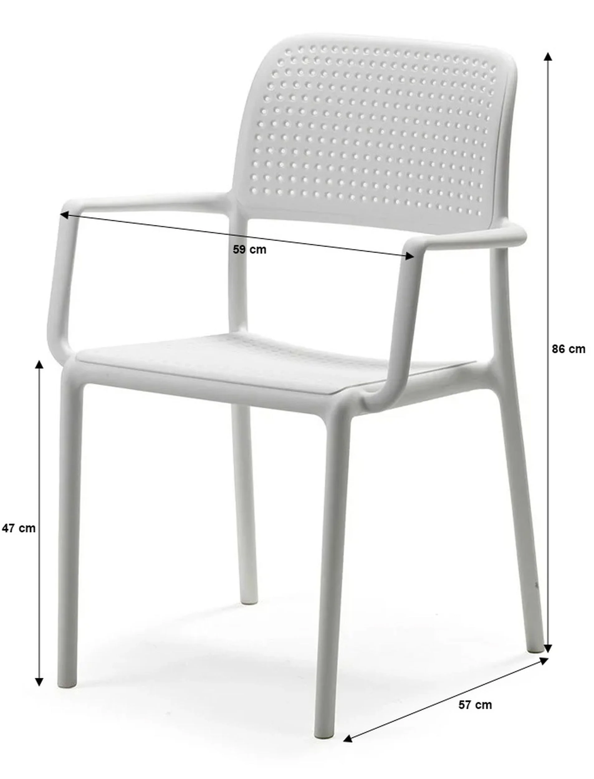 Zestaw ogrodowy stół kwadratowy Clip 70 cm i 4 krzesła z podłokietnikami Bora Nardi z certyfikowanego tworzywa biały - Image 5
