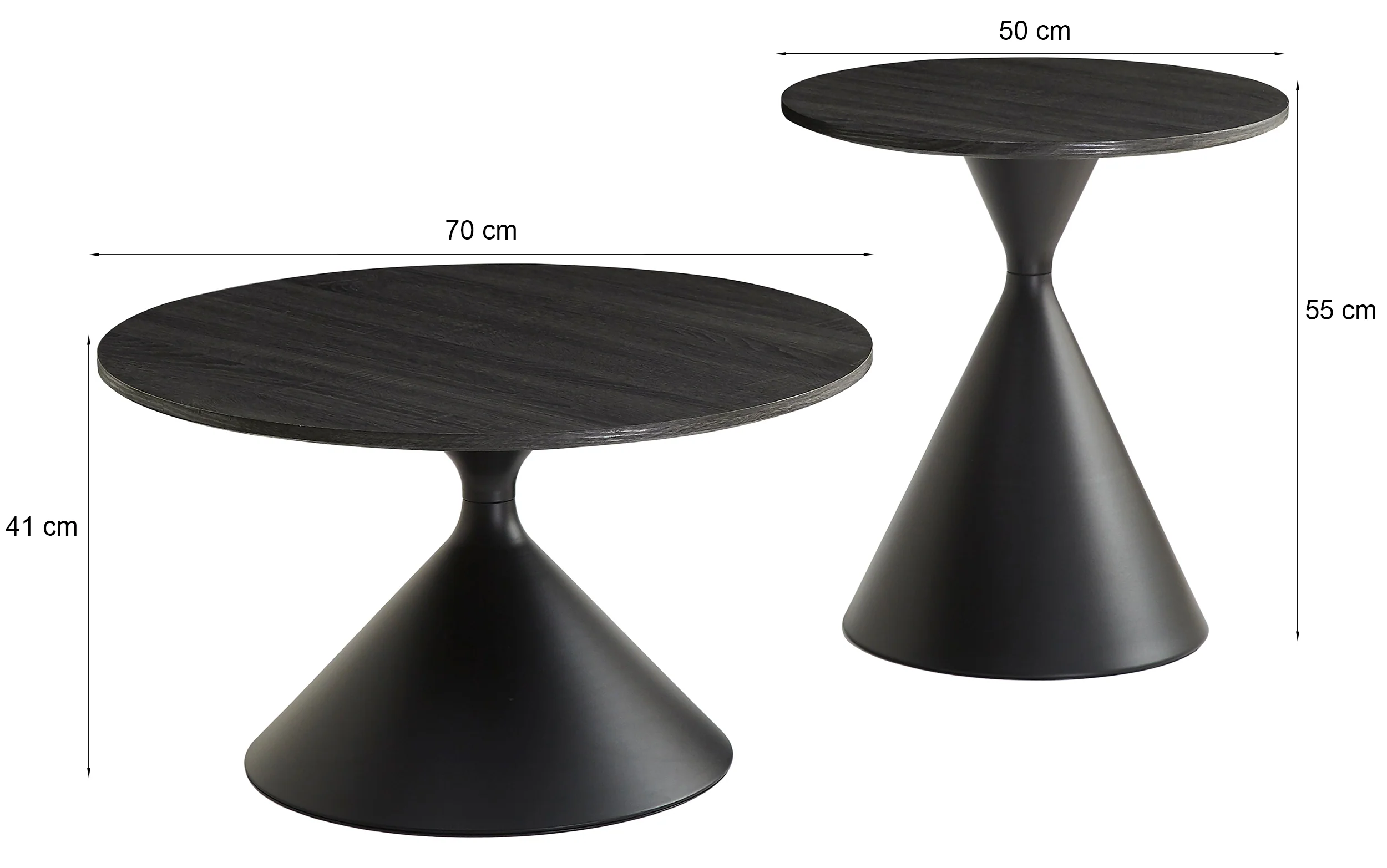 Zestaw stolików kawowych Adrize okrągłe 50 i 70 cm fornir czarny z metalową podstawą - Image 9