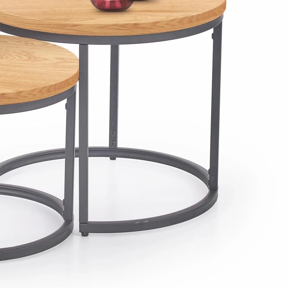 Zestaw stolików kawowych Yese o średnicy 53cm i 43 cm dąb złoty - czarny - Image 3