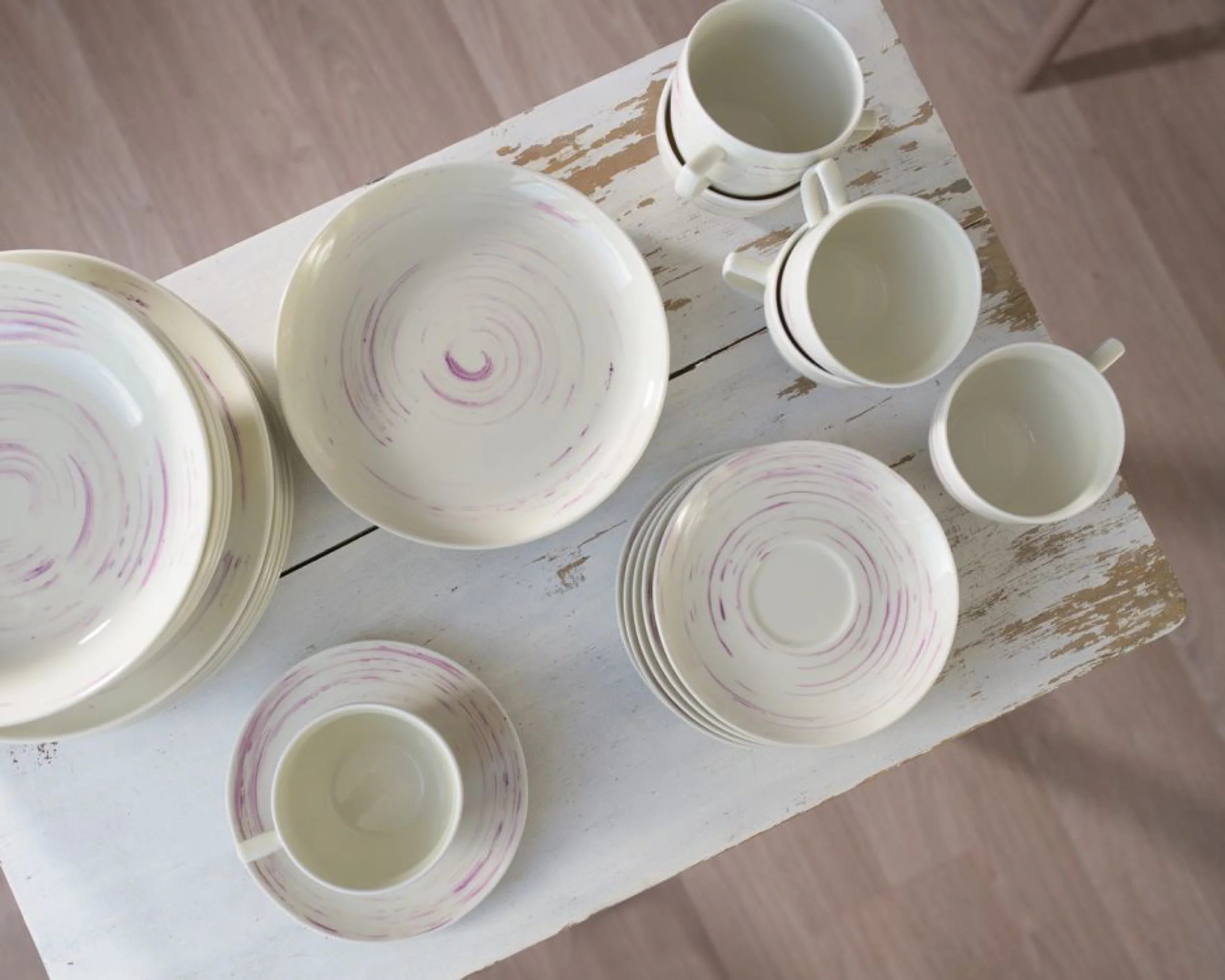 Zestaw talerzy porcelanowych dla 6 os. City beżowo-różowe - Image 2
