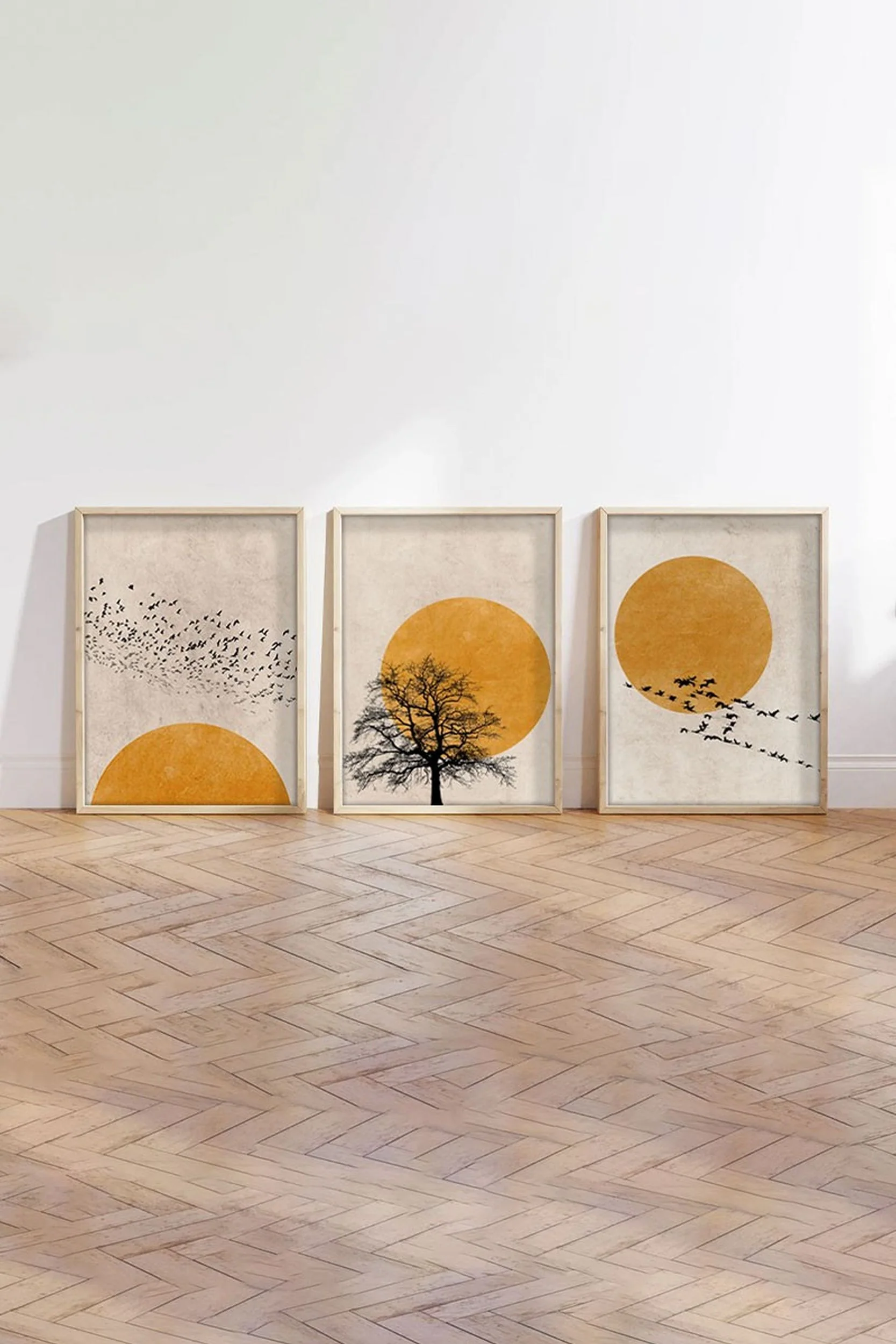 Zestaw trzech obrazów Bodenass 50x70 cm słońce z czarnymi akcentami - Image 3