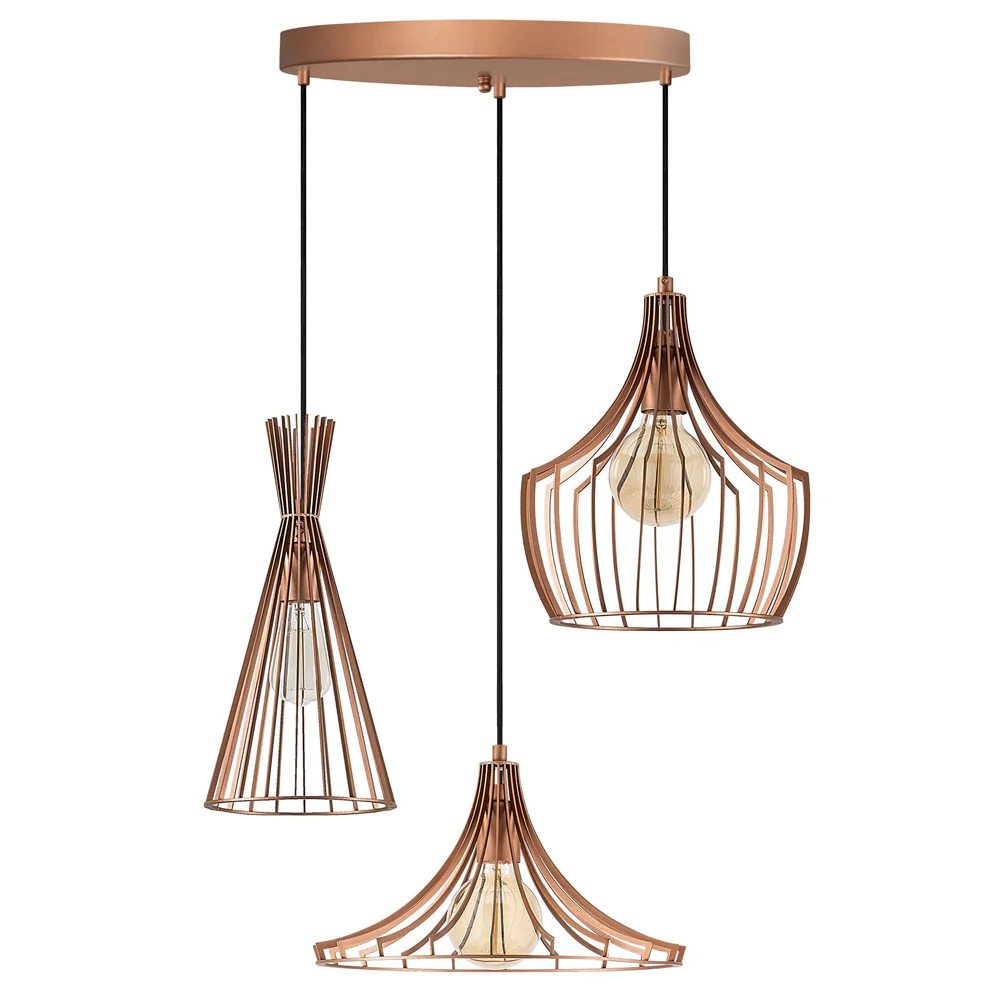 Lampa wisząca Tojil x3 na okrągłej podsufitce asymetryczna miedziana - Image 3