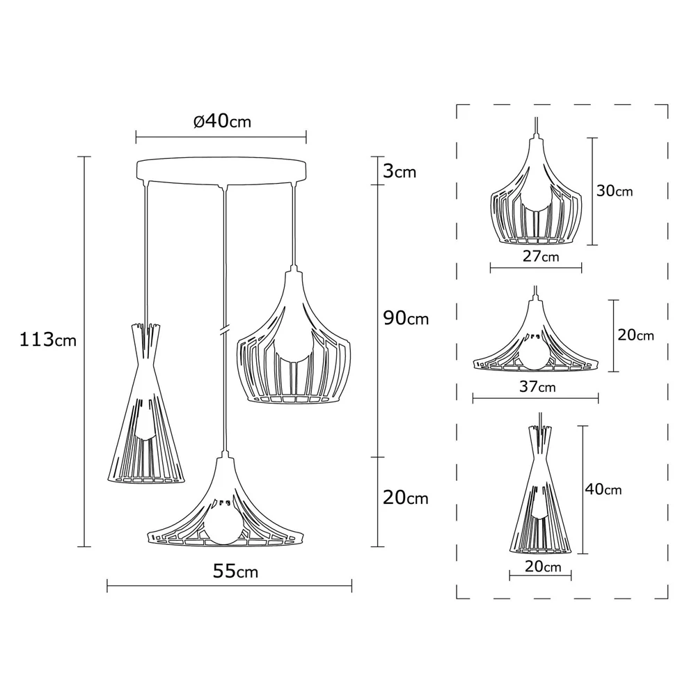 Lampa wisząca Tojil x3 na okrągłej podsufitce asymetryczna miedziana - Image 4